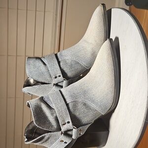 Gradient Denim Block Heel Booties